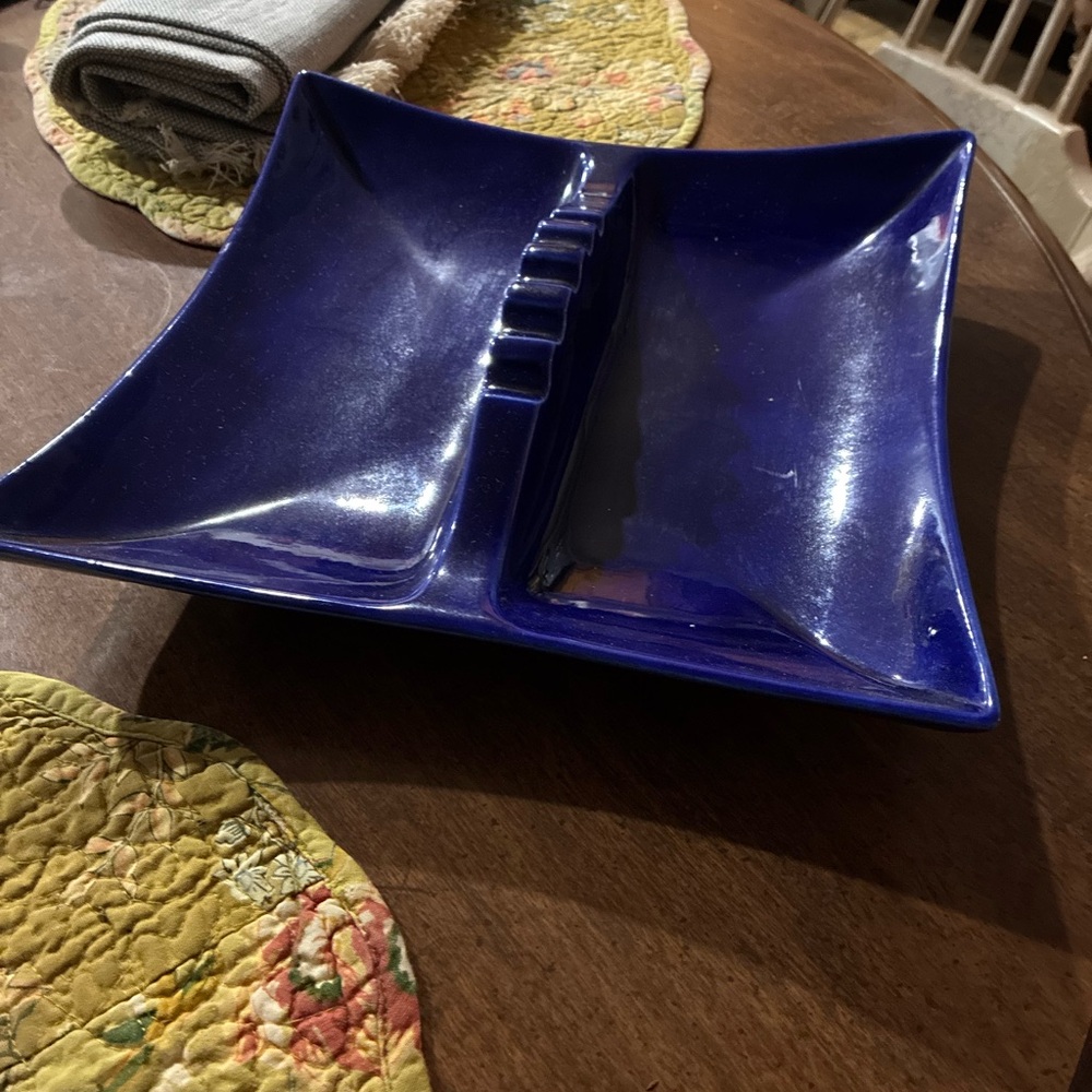 Deep Blue Divided Ceramic vintage ashtray